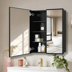 Medicine Cabinet with Aluminum Framed Mirror,36"x32" Surface Mount or Recessed Mount Bathroom Vanity Mirror,Single Door Bathroom Mirror with Storage Cabinet