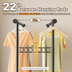 HOKEEPER Clothes Rack Heavy Duty Clothing Rack Load 650 LBS Collapsible Garment Rack with Wheels Double Rod Coat Rack for Hanging Clothes Commercial Closet Rack with Shelves, Black 22" D*75" W*68" H