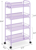 TOOLF 4-Tier Rolling Cart, Metal Utility Cart with 3 Hooks, Easy Assemble Mobile Storage Trolley On Wheels, Metal Shelving Units Kitchen Bathroom Laundry Room