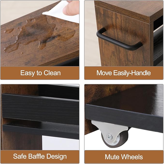 TEAMIX 4 Tier Slim Storage Cart with Handle, Slide Out Storage Rolling Utility Cart Mobile Shelving Unit Organizer Trolley for Small Spaces Kitchen Laundry Narrow Places