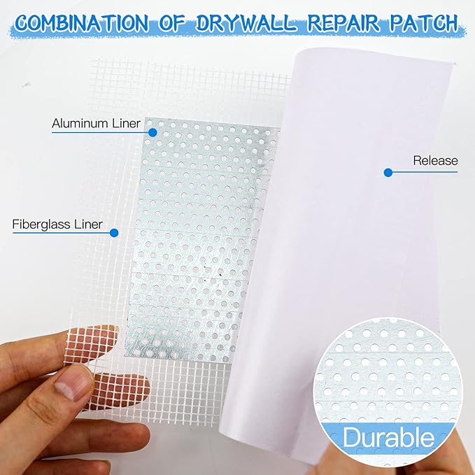 Wall Repair Paste kit, Spackle Drywall Repair kit, Wall Mending Agent 250 g*2, Wall Repair Patch-4Pcs and Scraper/Sandpaper, Effective Repair of Scratches, Nail Holes, Cracks and Wall Graffiti