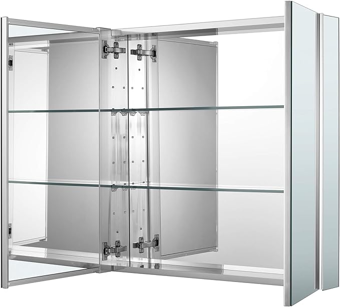 Sunrosa Aluminum Bathroom Medicine Cabinet with Mirror, 36"27.5", Wall-mountable and Recessed-in, 2 Doors Cabinet Organizer