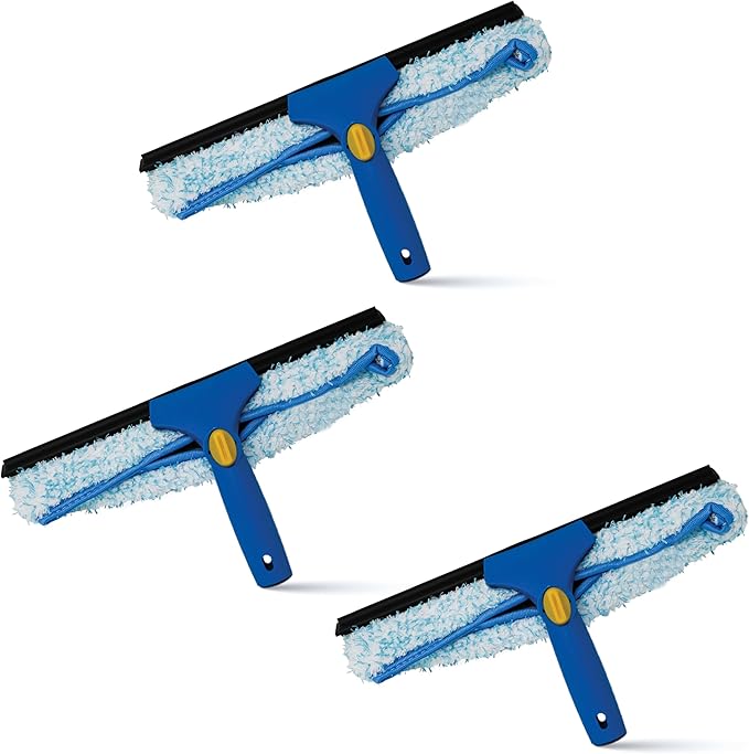 Kleen Handler 3 Pack Professional 14” Window Washing Squeegee, 2-in-1 Window Cleaning Tool, Scrubber and Squeegee Combo, Glass Shower Bathroom Car Pro Window Cleaner (Pack of 3)