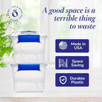 HOMZ 5-Pack Latching Lid, Clear Plastic Storage Organizer Bins, 7.5 Quart, Blue Latch - Stackable Organizing Containers for Home, Garage, and Office