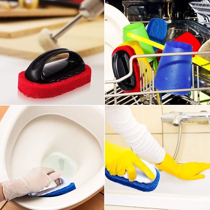 BBTO 4 Pack Teak Brush Cleaner with Handle Teak Cleaning Brush Cleaning Scrub Scouring Pads Scrubbers for Simple Easy Polishing Refinishing Clean up Boat Accessories