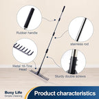 Yocada Thatch Rake 15.7" Steel Lawn Thatching Rake Heavy Duty Grass Grooming Tool for Garden Yard Soil Loosening Lawn Cleaning 62" Tall