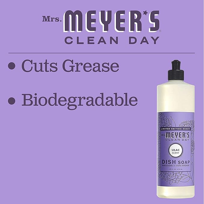 MRS. MEYER'S CLEAN DAY Liquid Dish Soap, Biodegradable Formula, Lilac, 16 fl. oz - Pack of 6