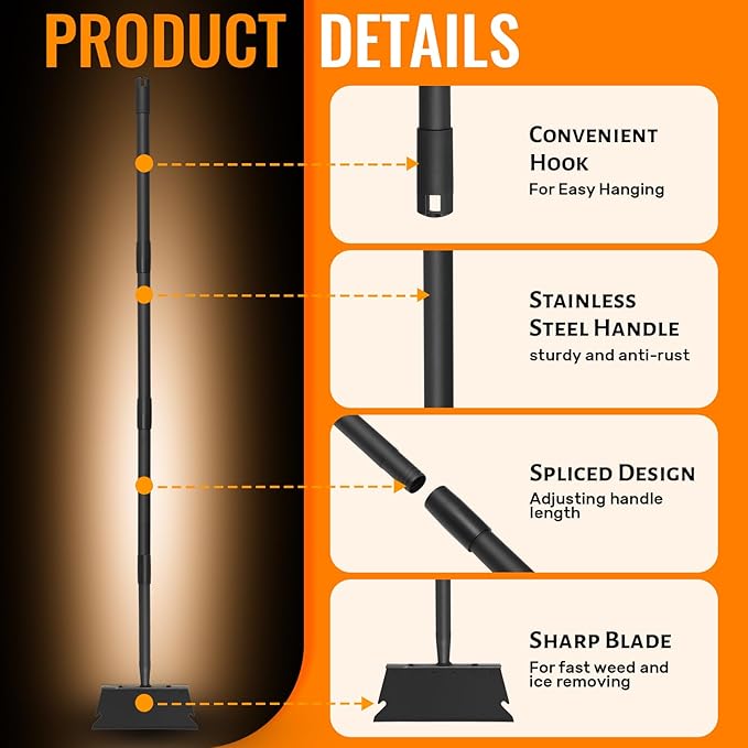 Garden Flat Shovel Scraper, Multifunctional Garden Cleaning Shovel with 59 Inch Long Handle, Heavy Duty Outdoor Floor Scraper for Weed Cleaning,Trenching,Edging and Removing Snow,Ice,Weeds,Dirty,Moss