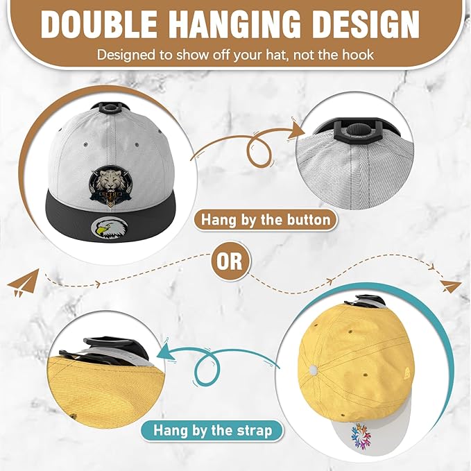 48 Pack Adhesive Hat Hooks for Wall, Super Strong Hat Rack for Baseball Caps, Hat Organizer Display for Home Decor, Hat Hangers Holder for Wall, Door, Closet, No Drilling - USA Patented (Black)