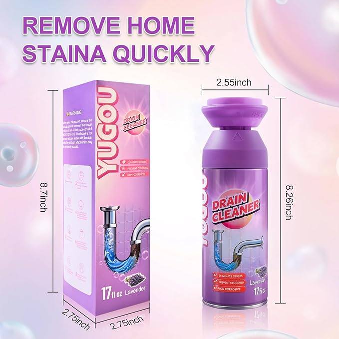 Sink Drain Cleaner, Lavender Sink Cleaner and Deodorizer, Foaming Drain Cleaner for Kitchen Sinks, Shower Drains, Tubs. 1pcs