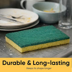 Scrubee Heavy Duty Scrub Sponge with Scouring Pad, Kitchen Dishwashing, Sink, Pot and Frying Pan Cellulose Scrubber Sponge Non Scratch 6"
