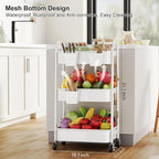 3 Tier Rolling Cart Metal with Wheels, Heavy Duty White Three Tiered Craft Cart Organizer on Wheels, Utility Roller Storage Carts for Art, Baby Nursery, Diaper Caddy, Snack,Book,Nail,Cleaning Supplies
