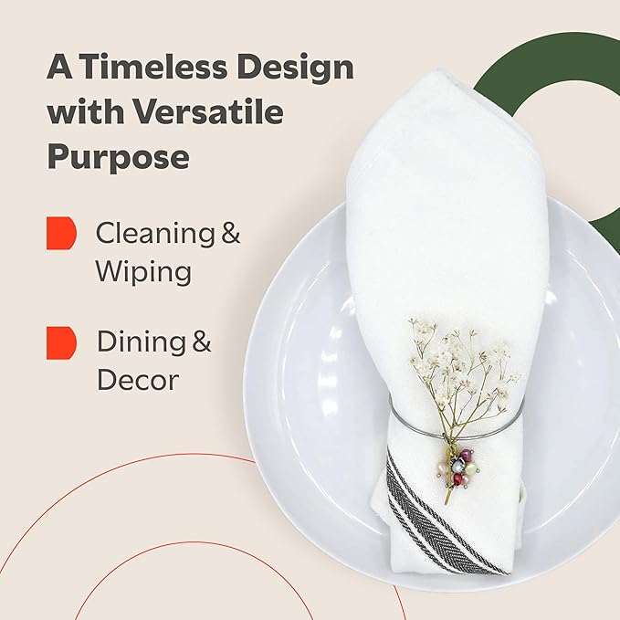 Zeppoli Classic Kitchen Towels - 30 Pack 100% Natural Cotton Towel Set, Reusable Wash Cloths, Absorbent Dish Towels, Machine Washable Hand Towels, Kitchen Essentials, 14” by 25”, Black Striped