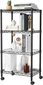 SINGAYE 4 Small Shelves Storage Shelf Wire Shelving Unit Metal Shelf Adjustable Organizers Storage Shelving with Wheels for Bathroom Laundry Room Kitchen Pantry12”D x 18”W x 45”H Black