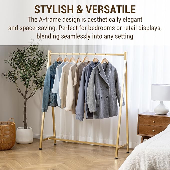 MyGift A-Frame Clothing Rack, 47 Inch Modern Heavy Duty Gold Metal Wardrobe Clothes Rack, Commercial Grade Freestanding Garment Hanger for Bedroom Closet or Retail Display
