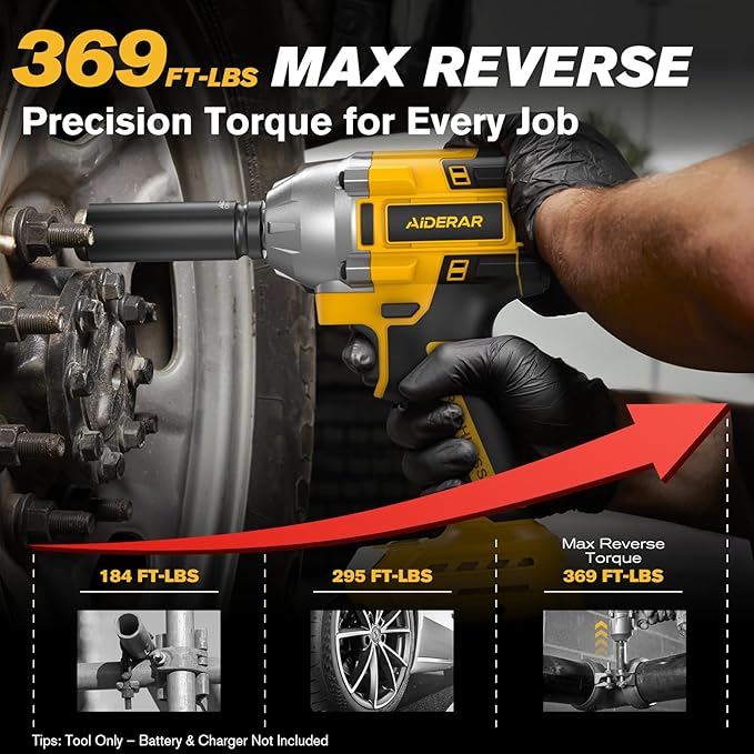 Cordless Impact Wrench for DeWalt Battery, 500Nm (369Ft-Lbs) 1/2" & 1/4" Brushless Impact Gun, 2-Speed High Torque Power Tool for Tire Removal, Rusted Bolts, Car Maintenance(No Battery)