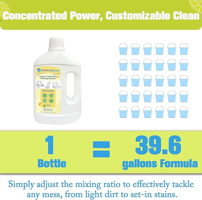 150X Concentrate Carpet Cleaner Solution for Portable Carpet Deep Cleaner and Upright Carpet Cleaner Machine, 33.8 Fl.oz Makes 39.6 Gal Formula, Carpet Stain Remover Lemon Scent