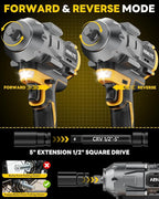 Cordless Impact Wrench for DeWALT 20V MAX Battery,1500Nm (1106 Ft-Lbs) 1/2" Brushless Impact Gun, LED Work Light, 3-Speed High Torque Power Tool for Tire Removal, Rusted Bolts (No Battery)