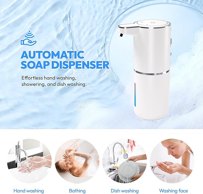 Automatic Foaming Soap Dispenser,Touchless Foam Soap Dispenser,12.8oz Rechargeabled Wall Mounted Smart for Bathroom and Kitchen Dish Soap,Easy for Toddlers(White)