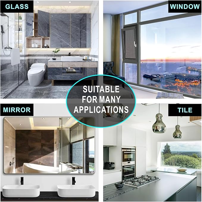 Shower Squeegee for Glass Doors, RICHMIRTH 11" Inch Width Silicone Rubber Blade Squeegee Window Cleaner Tool Squeegee for Shower Glass Doors Bathroom Mirror Car Window Tile - Gray