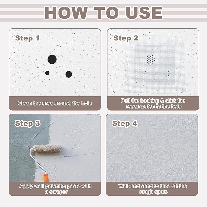 uxcell 6Pcs Drywall Repair Patch, 2x2 Inch Self-Adhesive Aluminum Metal Plaster Wall Patching Mesh, Wall Mending for Quick Fix Wall Hole, Sheetrock Ceiling, White