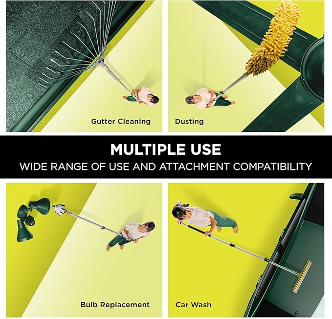 DOCA Telescoping Pole 5-12 Ft - Extension Pole for Cleaning, Feather Duster, Window Washing Kit, Paint Roller, Window Squeegee - High Reach Extendable Kit for Indoor & Outdoor - Pole Only