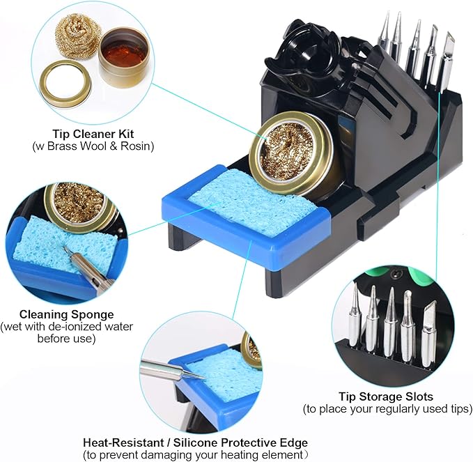 YIHUA 936A II Soldering Iron Station Kit, 65W with Intelligent Working Light. Easily Adjustable from 392℉～896℉. With Plug-in Iron Handle, a Solder Iron Stand, Solder Wire & 5 extra Solder Tips.