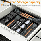 Large Utensil Drawer Organizer for Kitchen, Expandable Silverware Organizer Utensil Holder, Cutlery and Flatware Cooking Tray, Kitchen Drawer Organizers and Storage with Removable Knife Block, Black