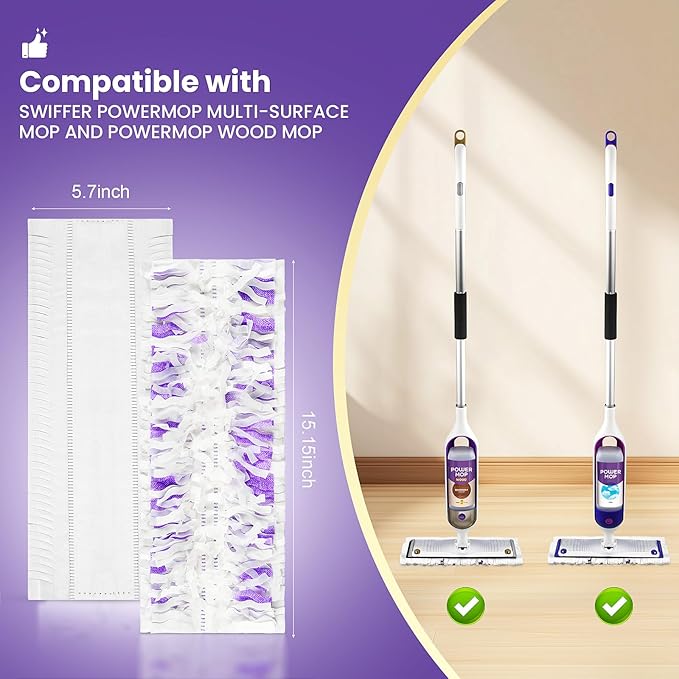 40 Pack Disposable Refill Pads for Power Mop Multi-Surface and PowerMop Wood Mop, Repalcement Spray Mopping Pads for All Safe Floors