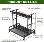 Garden Tool Organizer with Wheels, Large Capacity Garage Tool Rack with Hooks, for Broom, Shovel, Long Handled Tools, Metal Yard Tool Organizer for Garage, Shed, Outdoor