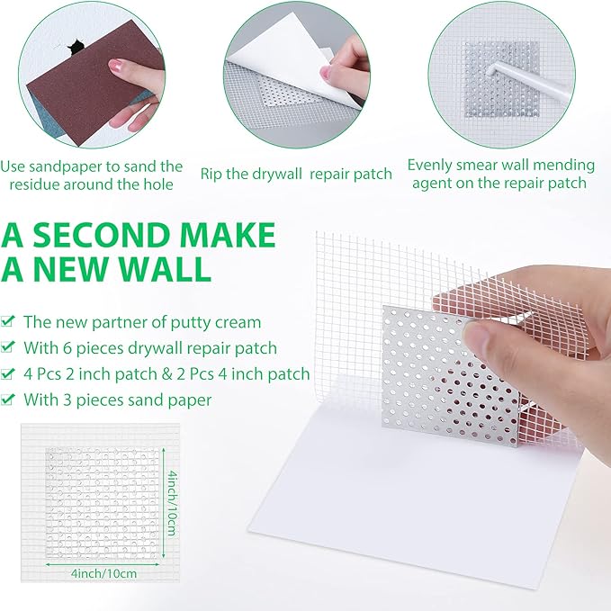 Drywall Repair Kit - Large Hole Patch, Wall Mending Agent with Scraper - Easy to Fill Holes for Home Wall, Plaster Dent Repair - 2 Pcs
