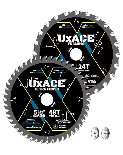 5-1/2-Inch 24&48-Tooth Circular Saw Blade with 20 mm Arbor, Framing & Ultra Finish Wood Cutting, Carbide Tip, Thin Kerf, for Plywood, MDF, OSB, Laminated, 2 Pack