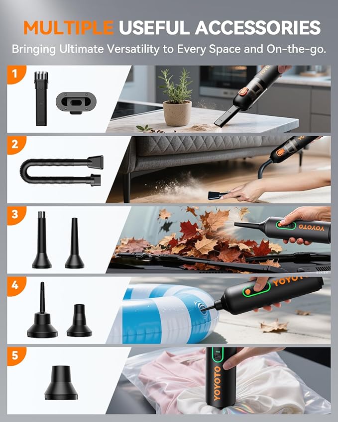 Car Vacuum, Handheld Vacuum Cordless with 21000Pa Powerful Suction & 3 Modes, 4-in-1 Portable Hand Held Mini Vacuum Cleaner Rechargeable, Ultra Light for Car Home Office (Black)