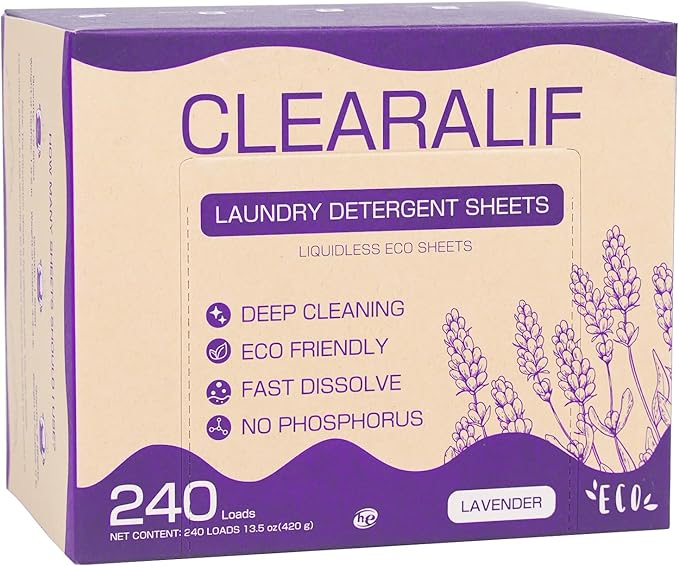 CLEARALIF Laundry Detergent Sheets 120 Sheets (Up to 240 Loads), Lavender - Great For Apartments, Dorms,Eco Friendly
