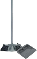 Superio Set of Grey Broom and Matching Dustpan Broom Has a 48” Handle, Durable Plastic Dustpan with Comfort Grip Handle