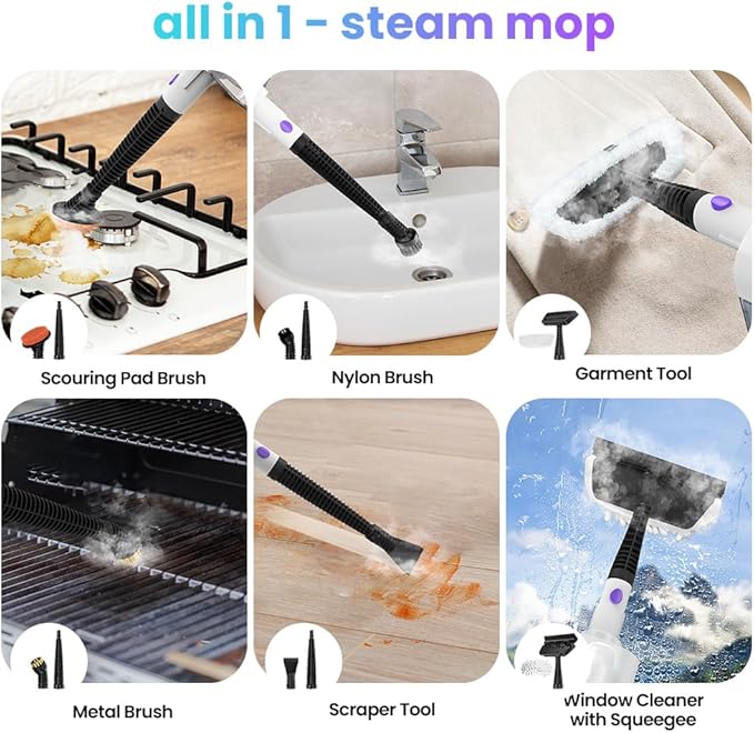 Steam Mop, All-in-One Powerful Handheld Steam Cleaner with 2 Levels Steam Mode, 350ML Tank, 23FT Cord, Quick-Heating Steam Mop Cleaner for Home and Floor Carpet Kitchen Bath Cleaning