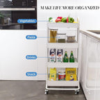 elabo 4-Tier Metal Mesh Utility Rolling Cart, Storage Organizer Trolley Services Cart with Lockable Wheels for Kitchen, Bathroom, Living Room (White)