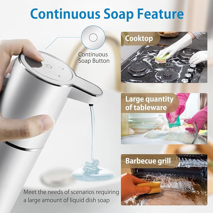 Automatic Liquid Soap Dispenser,4-Level Adjustable, Wall Mount,USB Rechargeable,12.8oz/ 380ml,Touchless Hand & Dish Soap Dispenser for Bathroom, Kitchen,Hotel, Restaurant