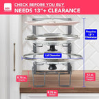 BTH Adjustable Pot Lid Organizer for Cabinet - Kitchen Storage Rack 6 Adjustable Shelves, Pot Lid Holder, Pan and Pot Rack Organizer, Pantry & Inside Cabinet Organizer (13” Clearance)