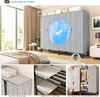 Foldable Portable Armoire Wardrobe Closet for Hanging Clothes Rack, Heavy Duty Covered Clothes Rack with Cover(HARDBOARD Magnetic), Closet Garment Rack for Bedroom Storage (KT Woodgrain Gray, 66.14in)