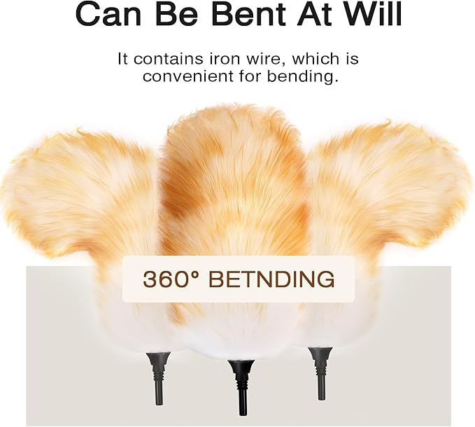 Lambswool Feather Duster with Extension Pole up to 63inch,Extendable Feather Duster Used for Cleaning High Ceiling Fan, High Ceilings,Furniture,Hard to Reach Areas