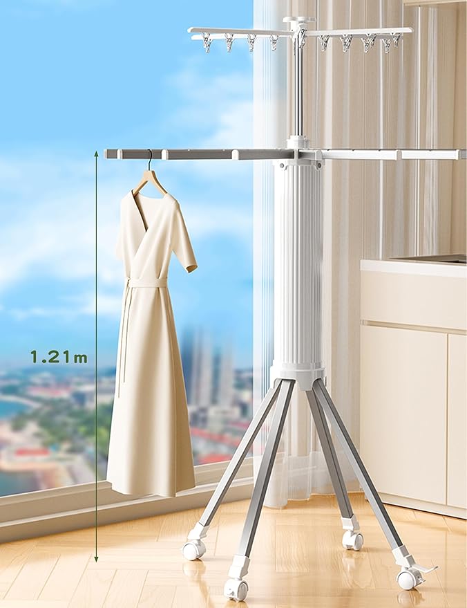 4-Legged Foldable and Portable Clothes Drying Rack,Collapsible Octopus Drying Rack with Wheels and Aluminum Rods,360°Rotatable Design for Indoor Outdoor Use-White