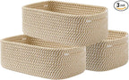 Small Woven Basket, 12 x 8 x 4.5 Inches, Storage Basket for Organizing, Cute Small Rope Shelf Closet Cube Storage Bins Baskets for Shelves, Dog Toy Gift Baskets Empty, 3 Pack Brown