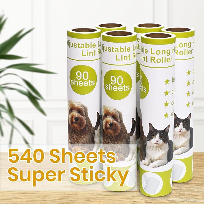 Lint Roller Refills for Lint Remover,9.45" Giant Lint Roller Refill 540 Sheets Total，for Cleaning Floors, Carpets, Cars, Clothing and pet Hai