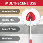 Spin Mop Replacement Set for O-Ceda EasyWring 1-Tank System, Includes 2 Mop Head Replacement, 1 Mop Handle (30-58in Adjustable 4-Section Pole), 1 Spin Base