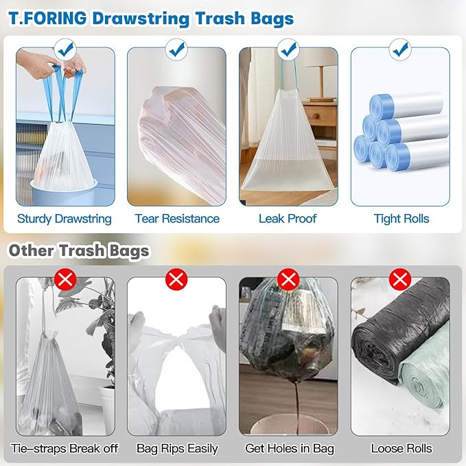 1.2 Gallon Mini Trash Bags Drawstring - 120 Count Thick Small Garbage Bags Unscented,White Trash Can Liners Strong Little Waste Basket Bags 4.5 Liter for Home Bathroom Office Car