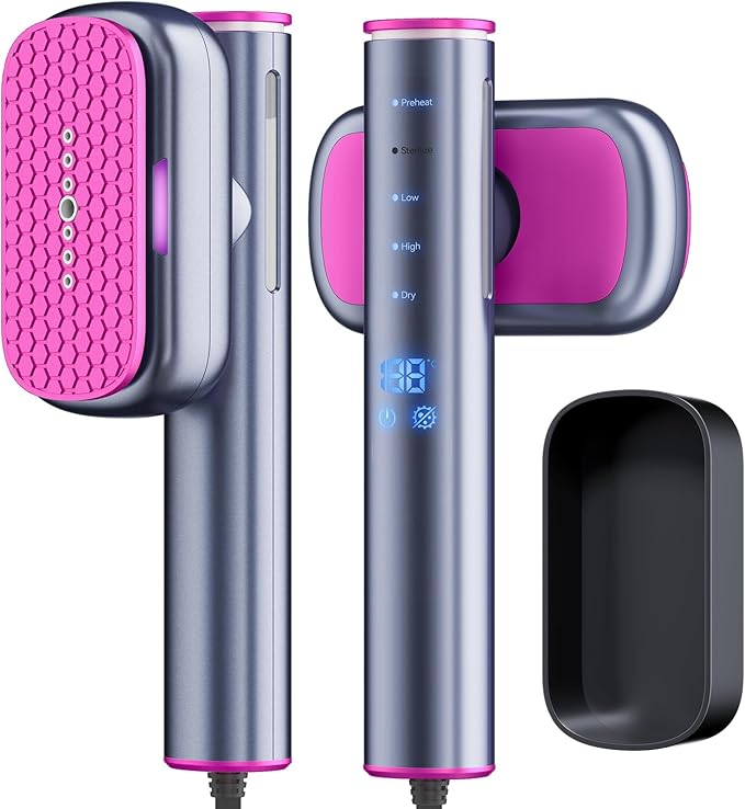 Travel Steamer for All Clothes, AUHKO Smart Garment Iron with Built-in AI Temperature Sensing Chip, LED Real Time Temperature Monitoring, 1200 Watts Portable Handheld Garment Wrinkles Remover