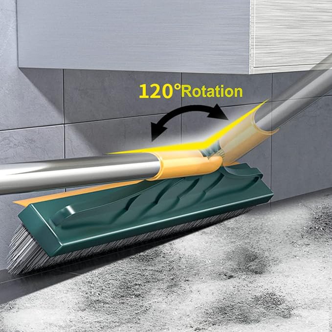 2 in 1 Floor Brush Scrubber with Long Handle Upgrade 3 Poles 53.5'' Grout Brush Scrape Stiff Bristle Cleaning Scrub Brush with Squeegee 120°Rotating Tile Brush for Cleaning Bathroom Glass Kitchen