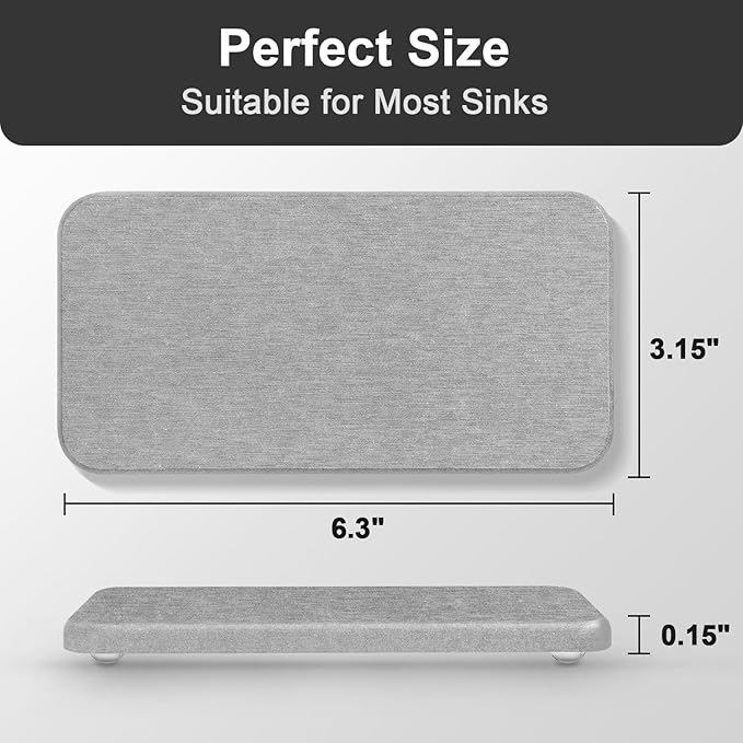 Water Absorbing Stone Tray for Sink | Quick Drying Diatomaceous Earth Coasters | Soap Dish Holder & Toothbrush Holder for Bathroom Counter | Hand Soap & Plant & Toiletries | Grey 2-Pack