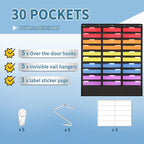 Annecy 30 Pockets Classroom Mailbox, Hanging Wall File Organizer, Black Storage Pocket Chart for Folder and Paper, Space Saver, Come with Wall Hangers, Over The Door Hooks, Labels